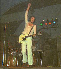 Ca. 1973, Polaris White Gibson SG Special (pre-1966 model), with two P-90 pickups, small black pickguard. Maestro vibrato and tailpiece removed. Courtesy The Who Netherlands Photo Gallery. ©Henk Hulstkamp.