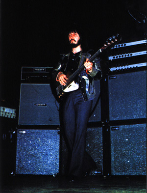 August 1972, showing Hiwatt/Sunn “foldback” stack topped by Hiwatt CP103 next to John’s rig, for monitoring guitar signal.