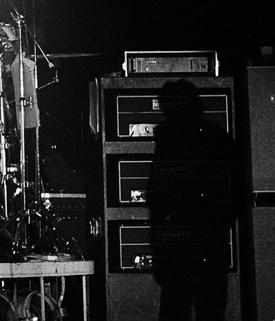 Ca. 1981, three CP103 amps in custom rack, topped with Roland rackmount Dimension D flanger/phaser.