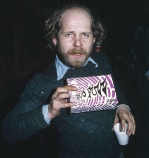 Ca. 1973, in the studio, Bobby Pridden holding a Shaftesbury Duo Fuzz package.