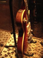 #9 Cherry Sunburst 1975 Gibson Les Paul Deluxe from 1976–79 series, on display at the Hard Rock Hotel, Las Vegas, Nevada. Photo courtesy Lorne Mitchell.