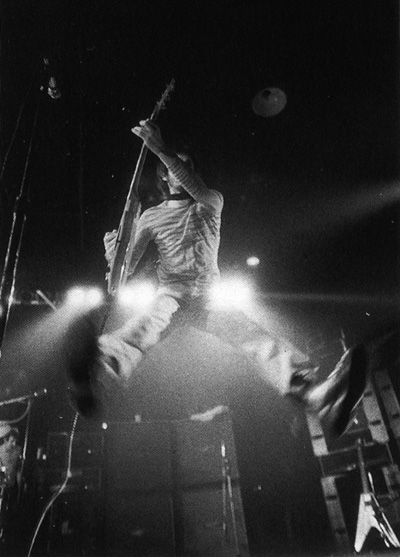 21, 23 or 24 October 1975, Wembley Empire Pool, with the Flying V on a stand at right. (It is unknown whether the guitar was actually played on stage on this date or any other.