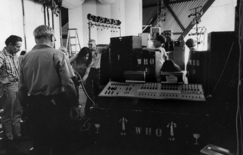 16 Aug. 1971, Edwardsville, Illinois, the Electrosonic control board in the backline at stage right.