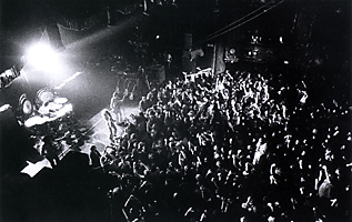 Ca. November 1973, the London Lyceum, with view of stage setup and PA stacks at stageside.